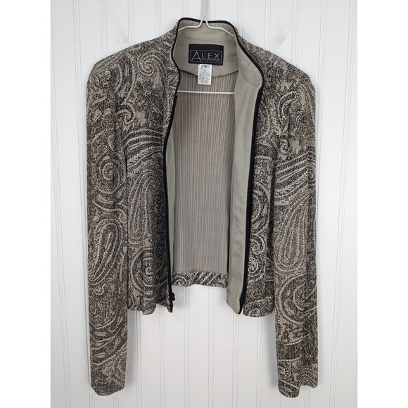 Alex Eveving Women's Formal Cropped Jacket Metelic Long Sleeve Sparkle Size 8 - Picture 7 of 10